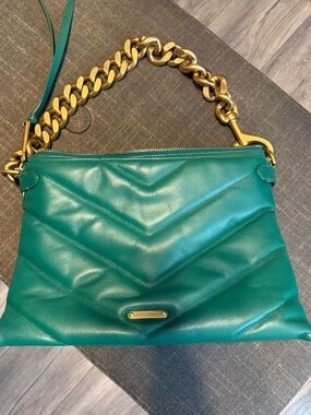 Rebecca Minkoff Teal Quilted Leather Shoulder Bag with Gold Chain